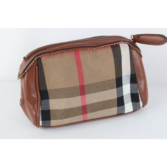 Vintage Burberry Prorsum Distressed Novacheck Plaid Toiletry Bag Carry On Brown - Picture 7 of 9
